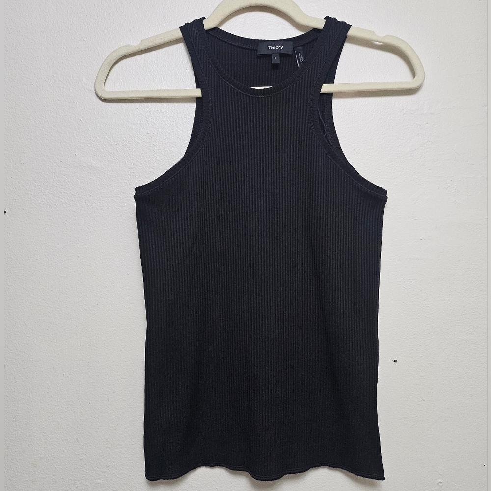 NWOT Theory Samek Belsay Rib-knit Top In Black Sz S